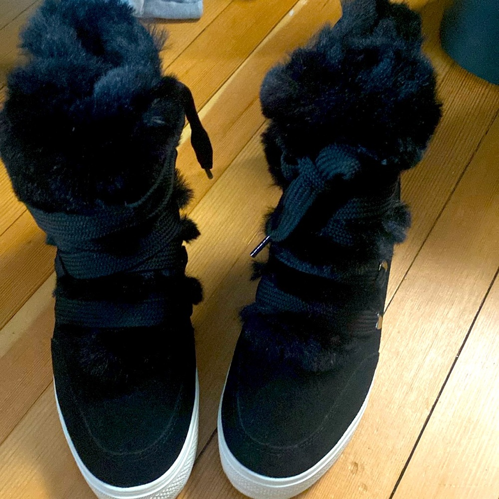 Steve Madden Black Faux Fur High-Top Sneakers